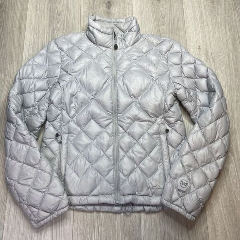 Eddie‎ Bauer Jacket Women Medium Gray 365 Goose Down 800 Puffer Quilted Outdoor